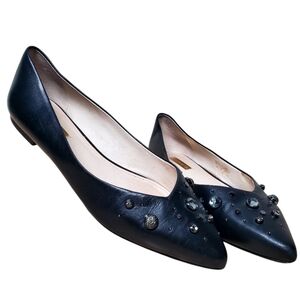 Louise et Cie Blue Flats with Pointed Toe and Rhinestone Embellishments